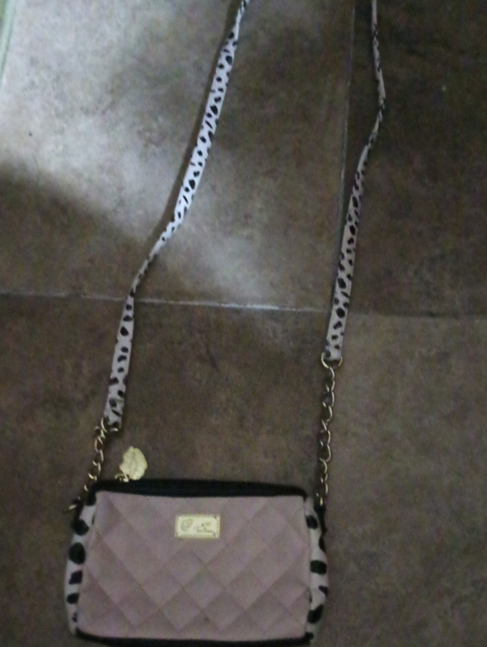 Quilted Light Pink Crossbody Bag with Leopard Strap